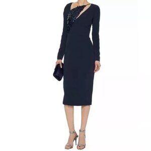 Cushnie et Ochs Storm Blue Sequined Tulle Paneled Cutout Crepe Dress Sz S 4